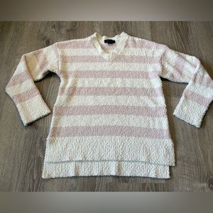 Sanctuary Small Pink & White Striped Women’s Pullover Fuzzy Sweater